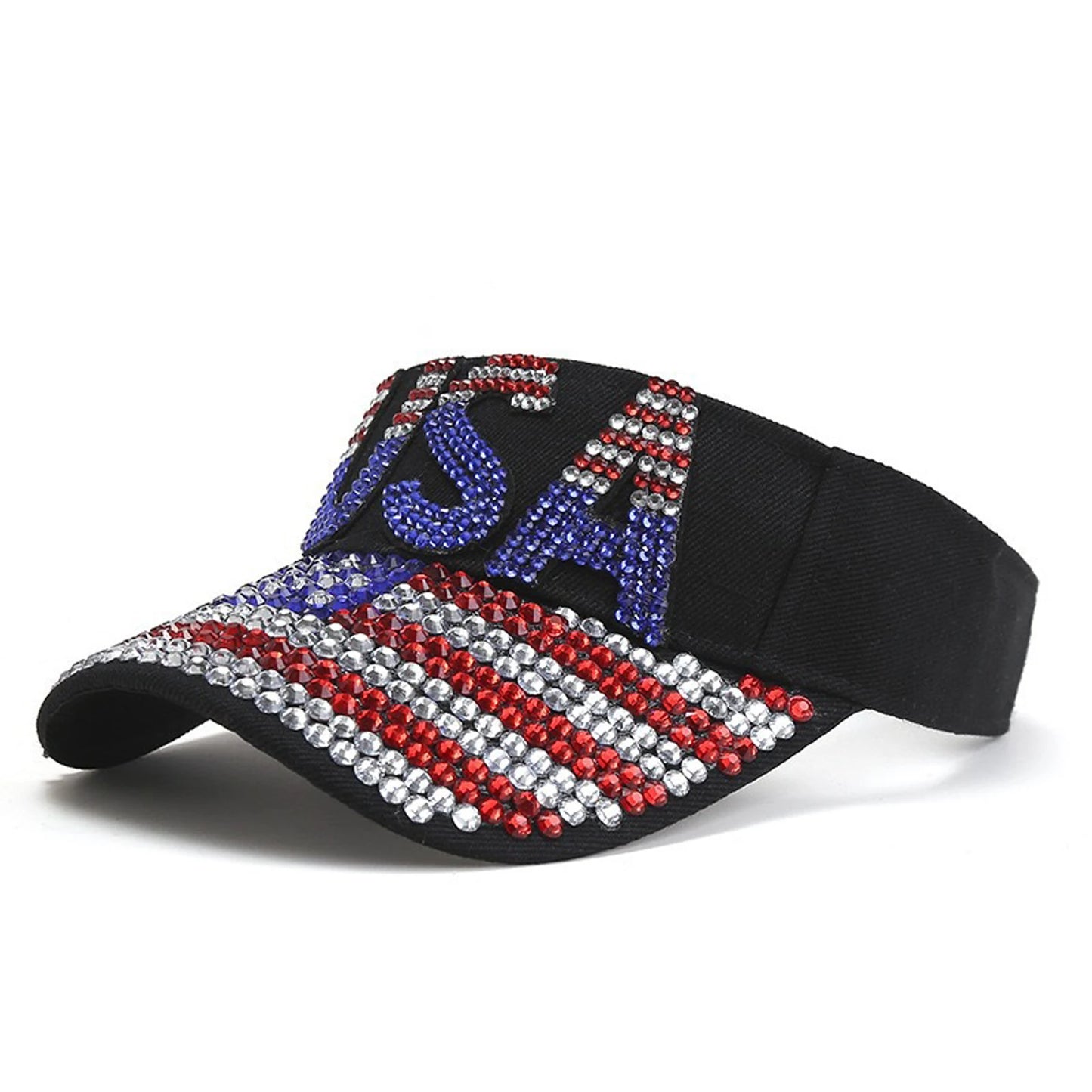 Stylish Women s Rhinestone Embellished Patriotic Sun Visor
