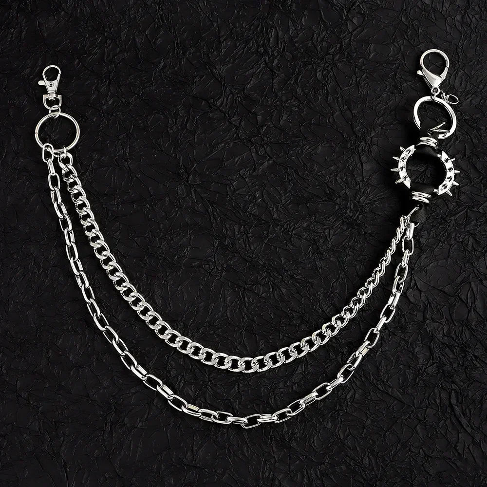Punk Waist Chains, Spiked Hip Hop Trouser Chains, Retro Metal Belts for Pants,