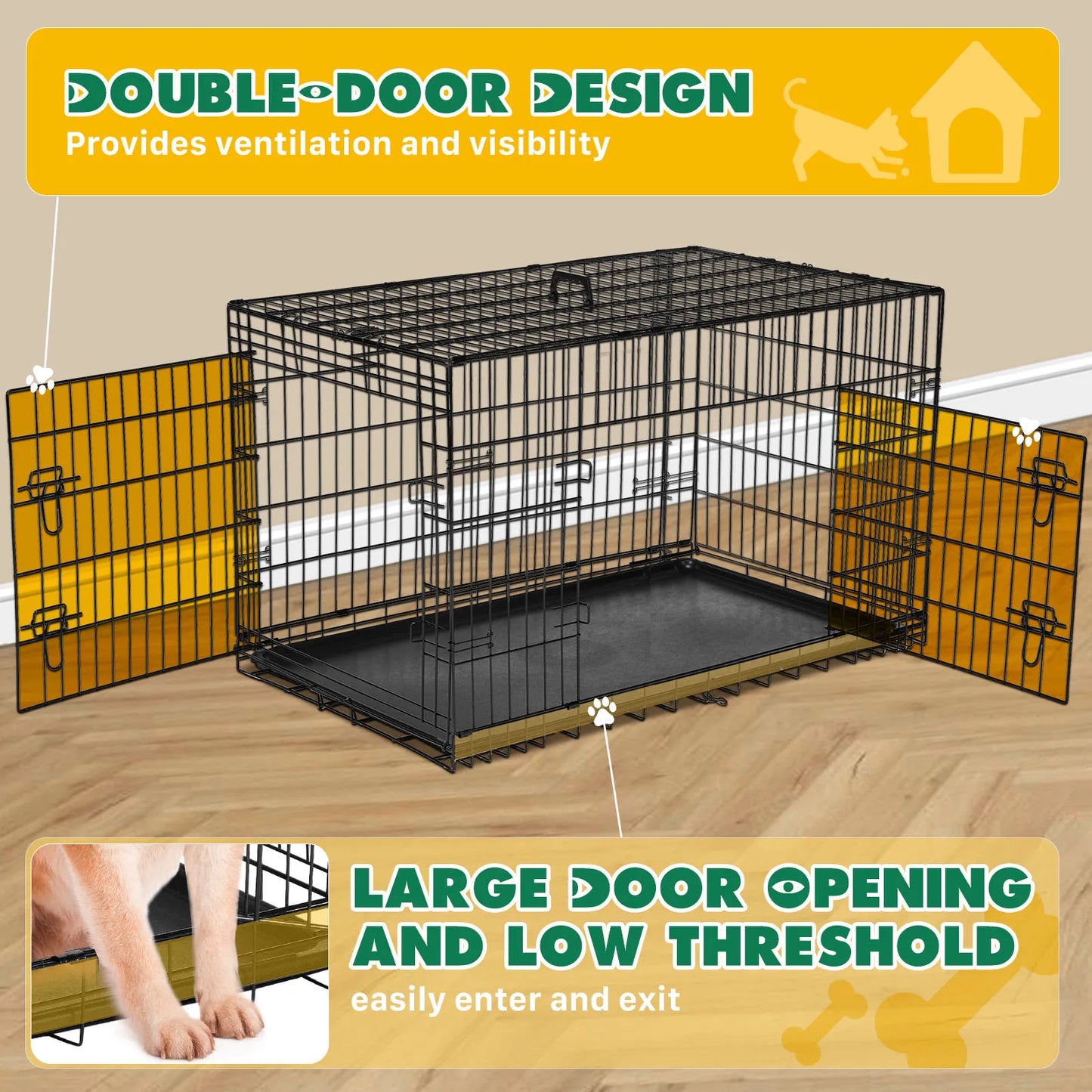 Double Door Folding Metal Wire Dog Cage