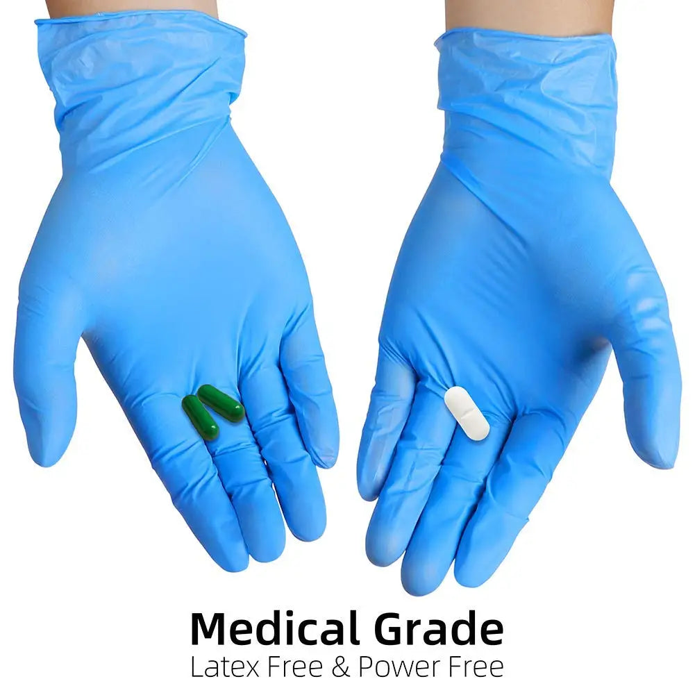 Disposable Vinyl Exam Gloves, 4 Mil-Thick -Latex Free Powder Free, Food Safe, Cleaning Gloves-Blue, 100 count