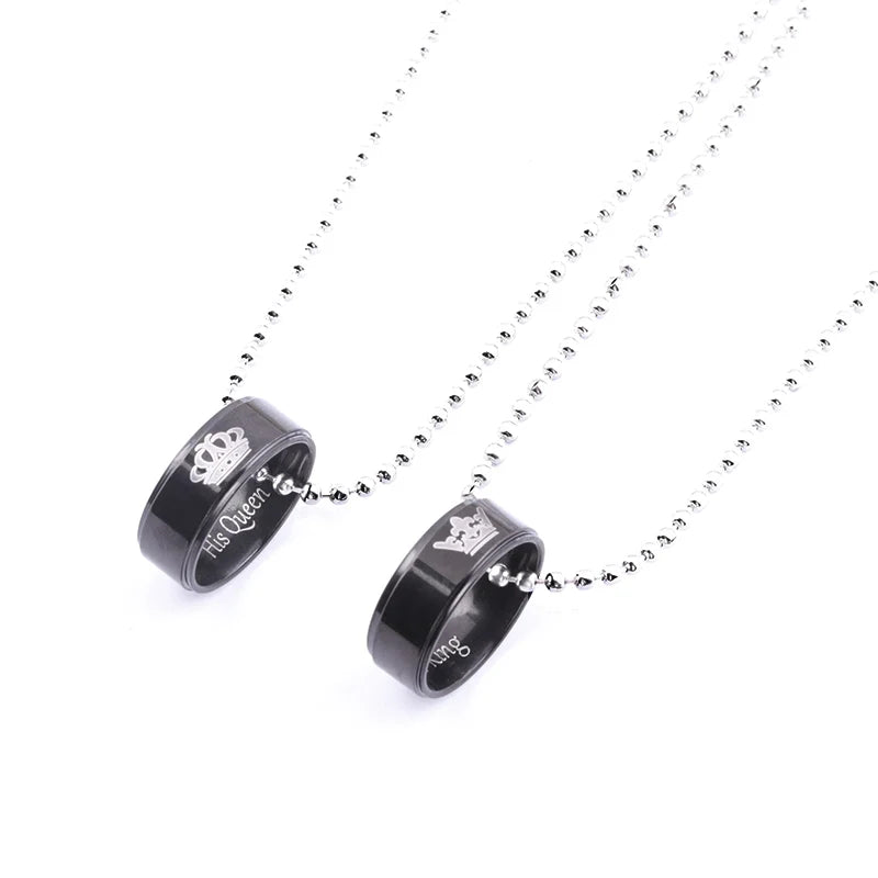 Her King & His Queen Couple Necklaces Lovers Pendant Fashion Crystal Jewelry for Women and Men Gifts