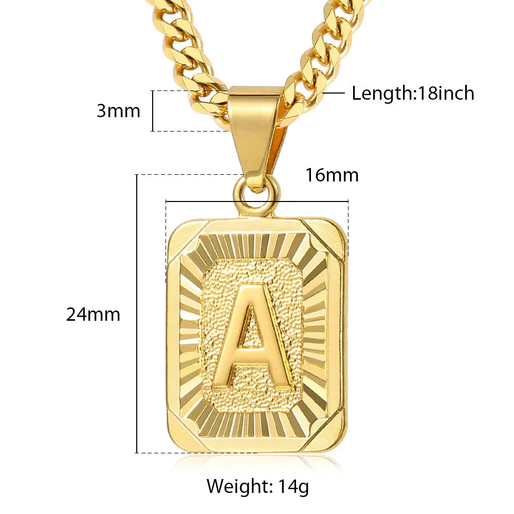 A-Z Pendant Letter Necklace for Men Stainless Steel Curb Cuban Chain