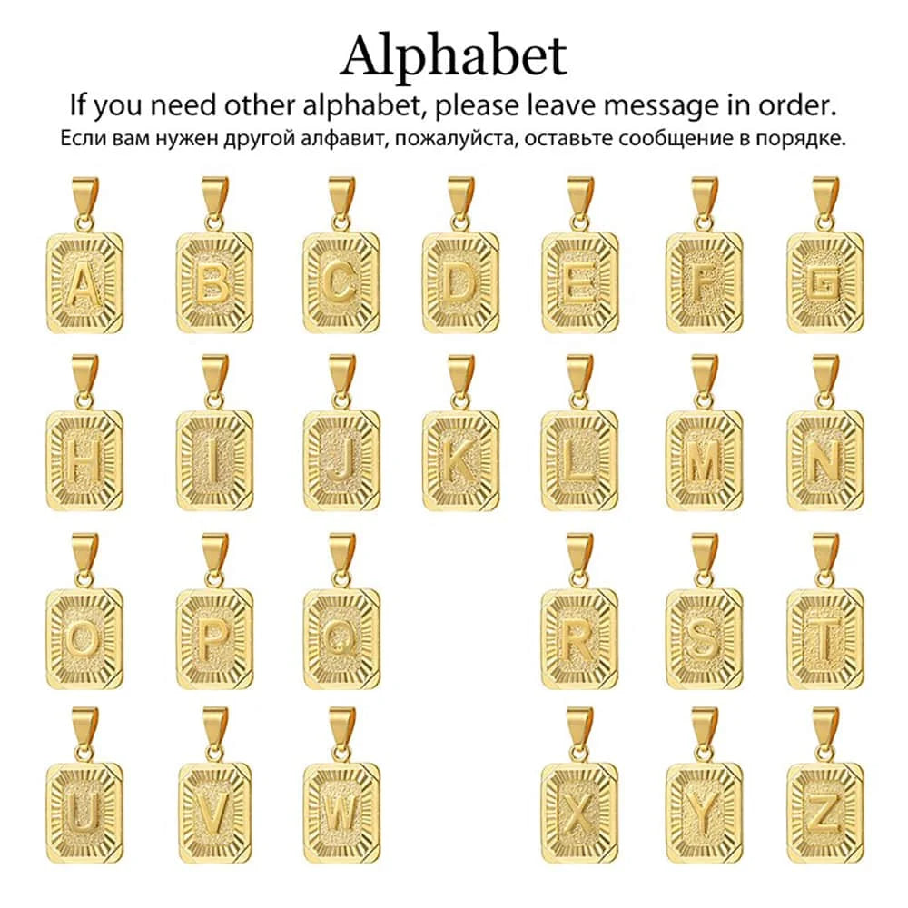 A-Z Pendant Letter Necklace for Men Stainless Steel Curb Cuban Chain