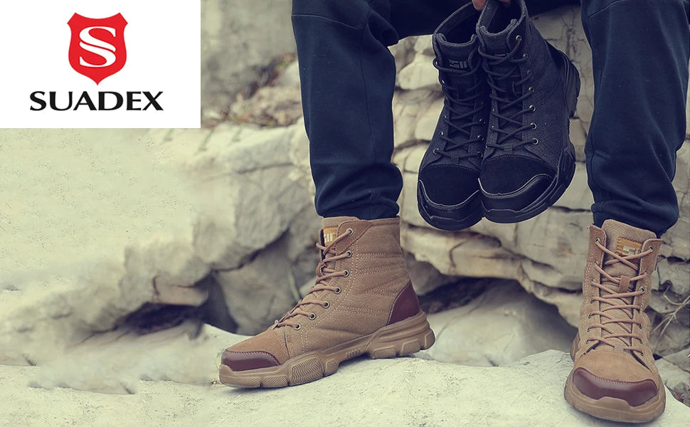SUADEX Steel Toe Boots for Men Work Boots Indestructible Work Shoes Desert Safety
