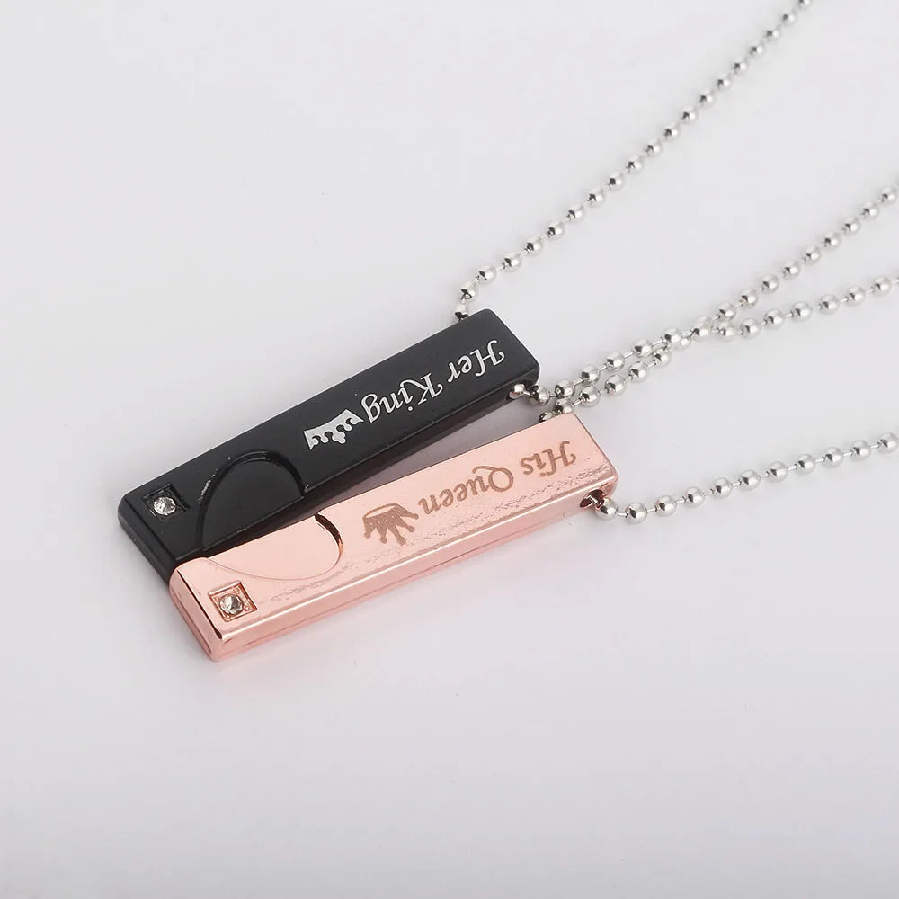 Her King & His Queen Couple Necklaces Lovers Pendant Fashion Crystal Jewelry for Women and Men Gifts