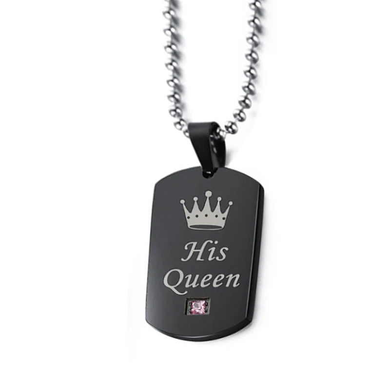 Her King & His Queen Couple Necklaces Lovers Pendant Fashion Crystal Jewelry for Women and Men Gifts