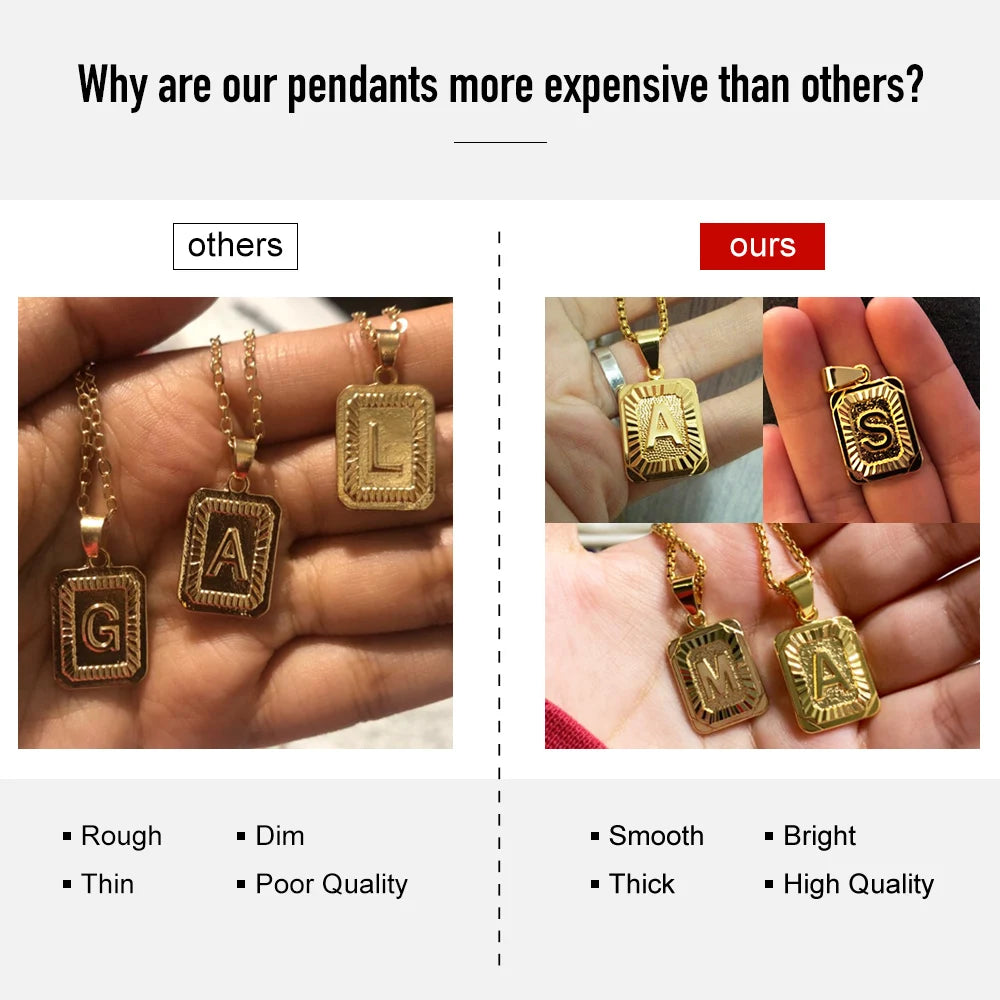 A-Z Pendant Letter Necklace for Men Stainless Steel Curb Cuban Chain