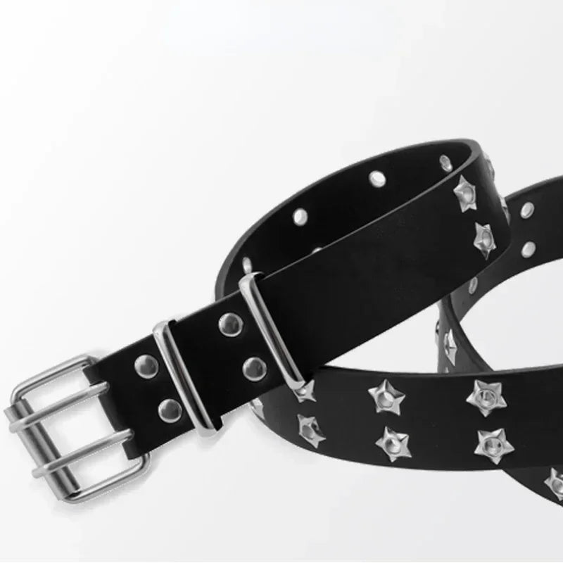 Star Eye Rivet Belt Goth Style Double Pin Buckle Men Woman Fashion Casual