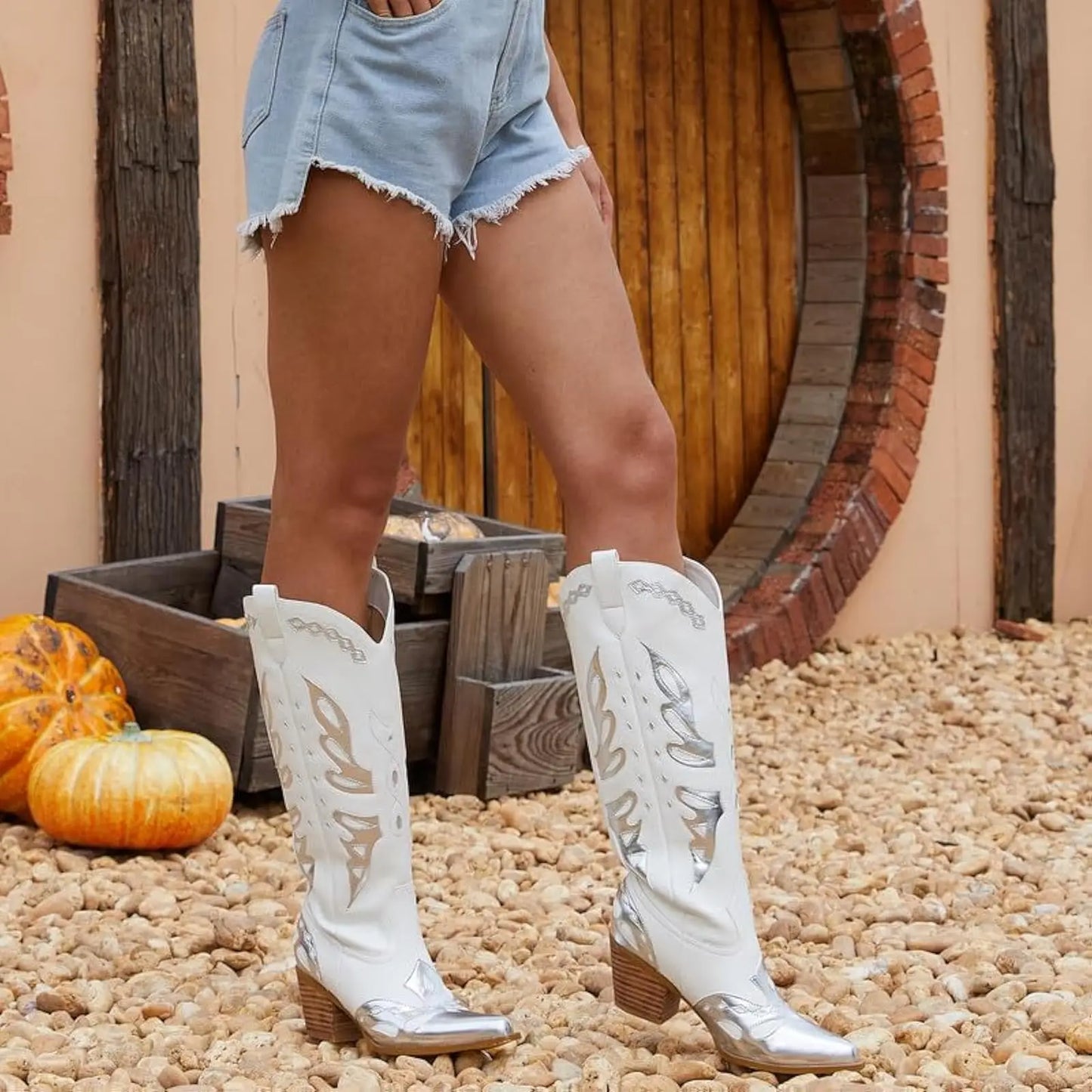 Women's metallic western boots with pointed toe
