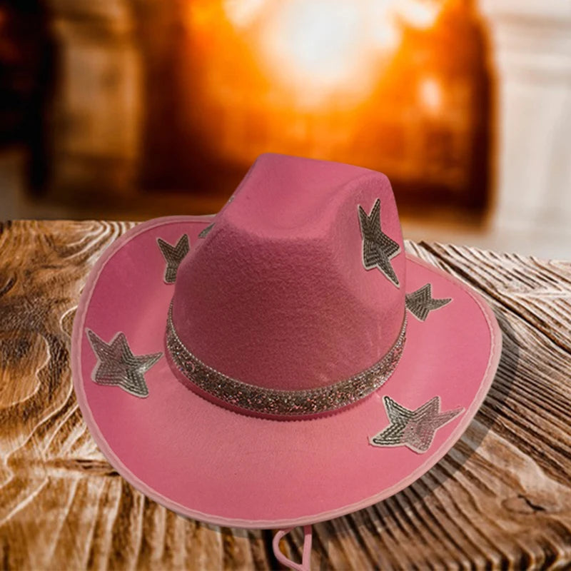 Women Glitter Cowboy Hat with Sequin Stars