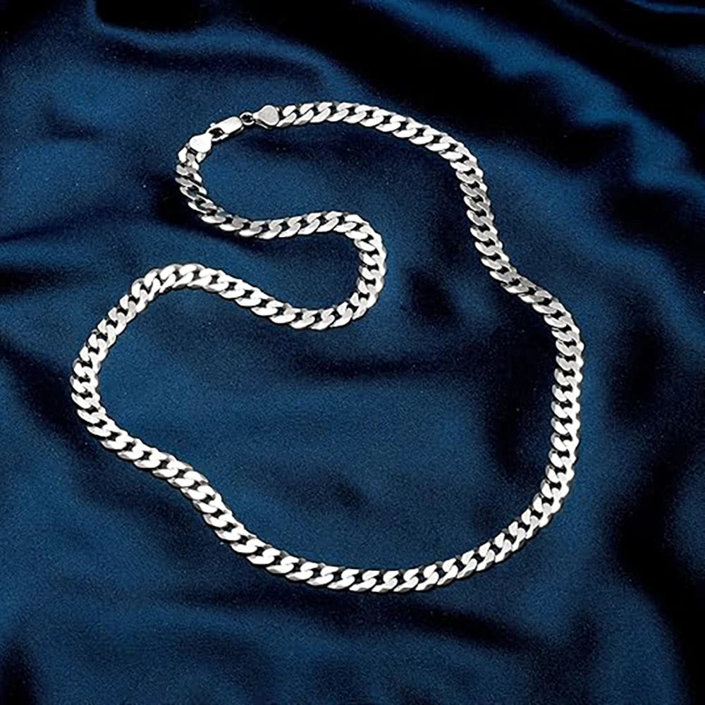 7mm Men's Cuban Link Chain 925 Sterling Silver Necklace