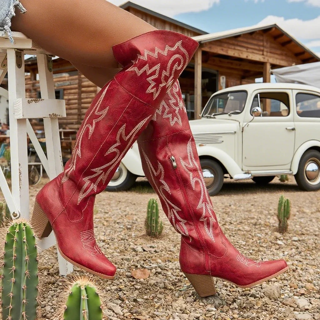 GIGIFOX Over the Knee Boots with Chunky Heel, Side Zipper