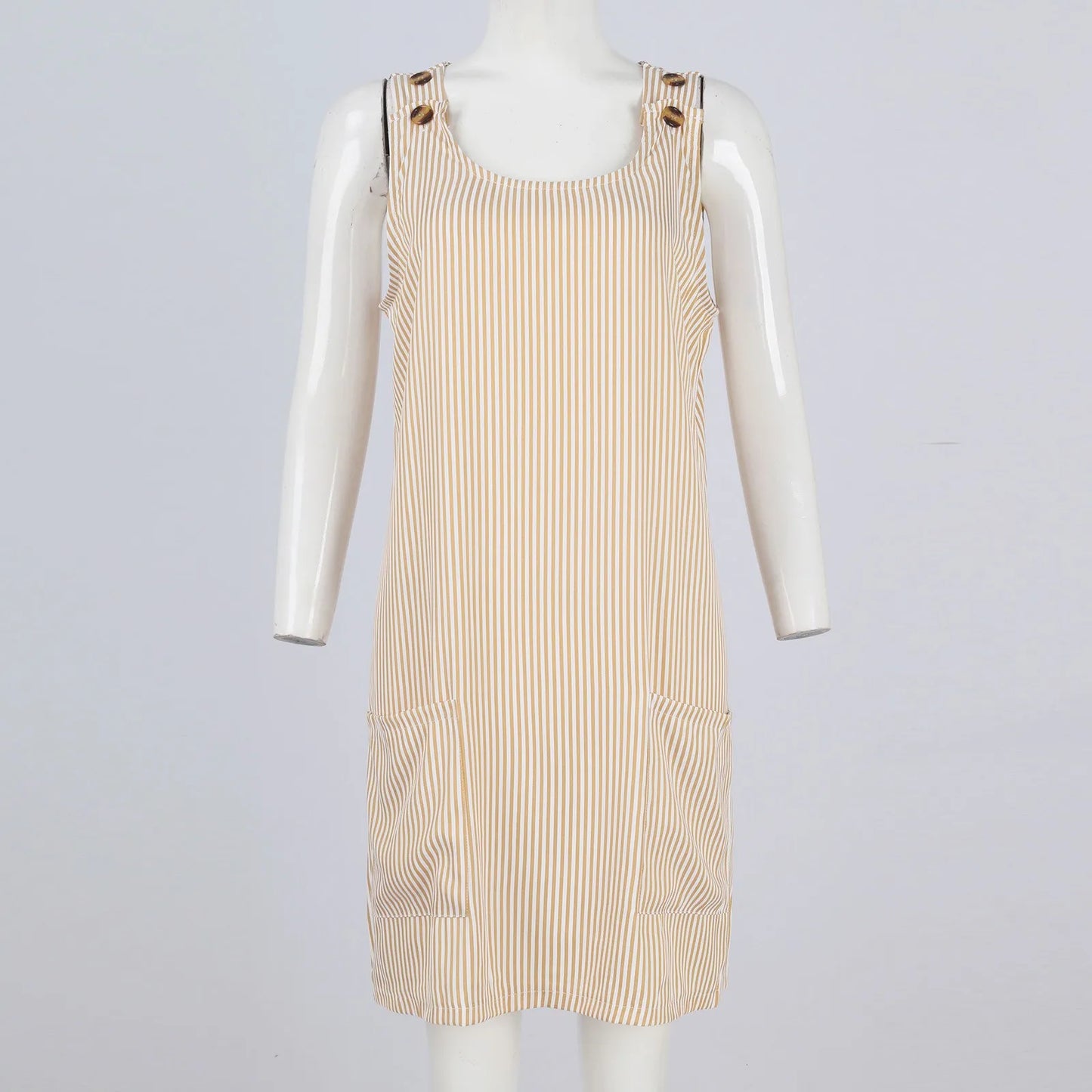 Summer Fashion Stripped Patchwork Commuting U-Neck Sleeveless Pockets