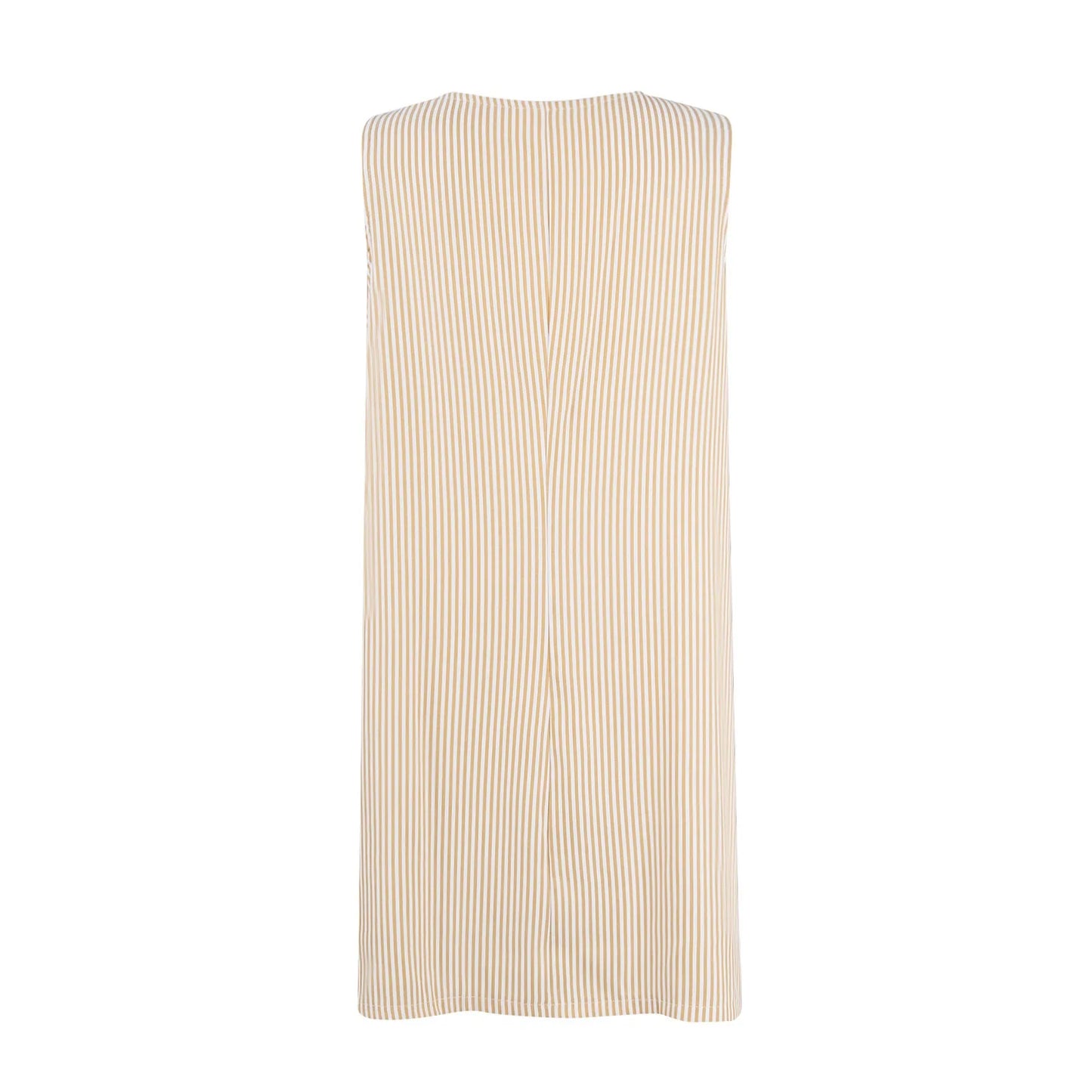 Summer Fashion Stripped Patchwork Commuting U-Neck Sleeveless Pockets