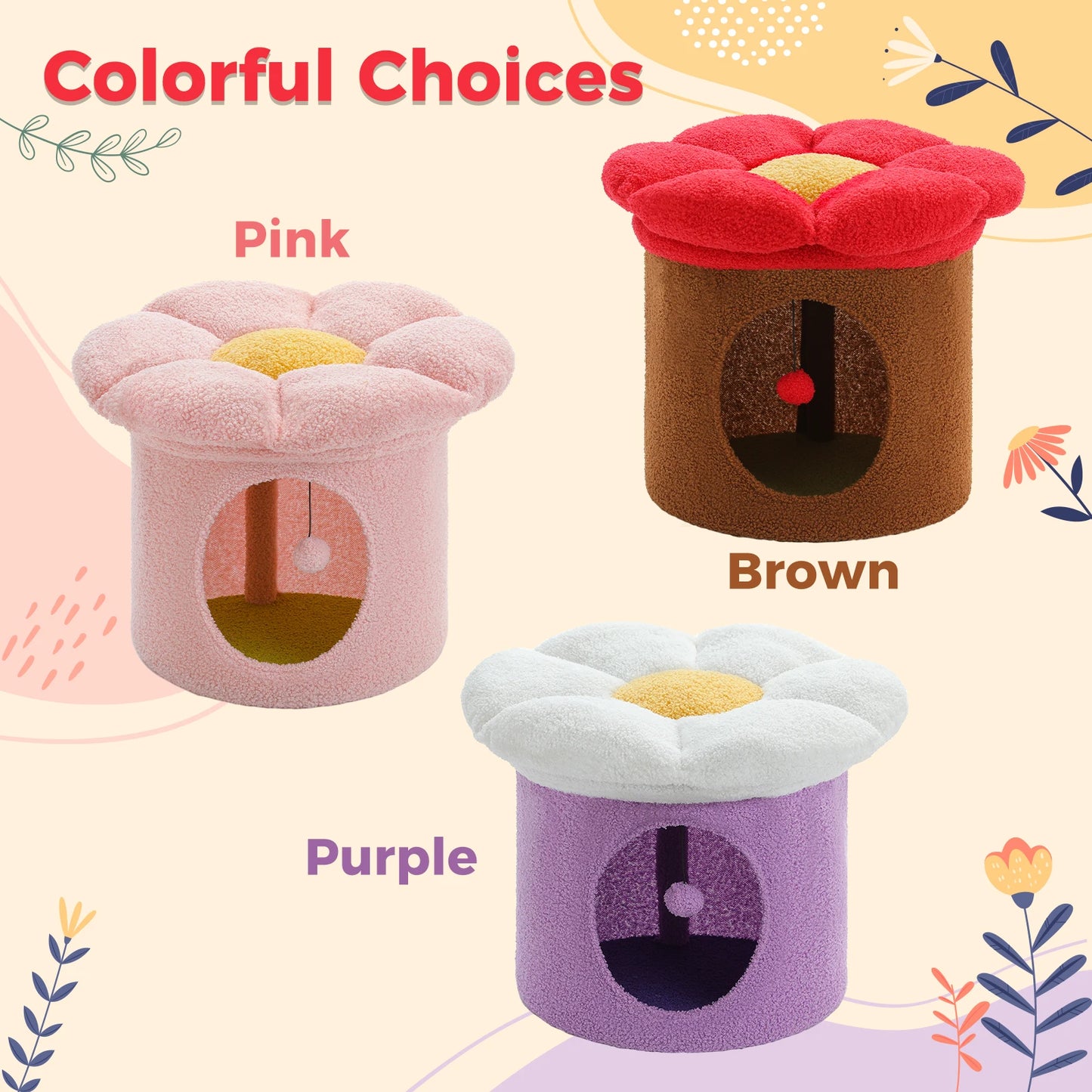 Cat Beds for Indoor Cats, Large Cat House with Removable Flower Cat Bed