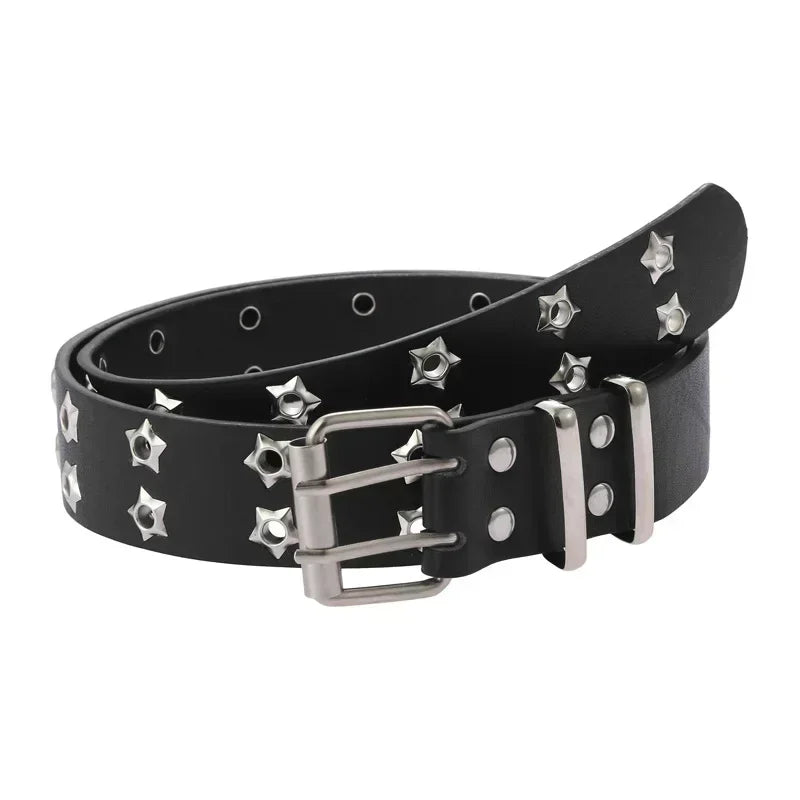 Star Eye Rivet Belt Goth Style Double Pin Buckle Men Woman Fashion Casual