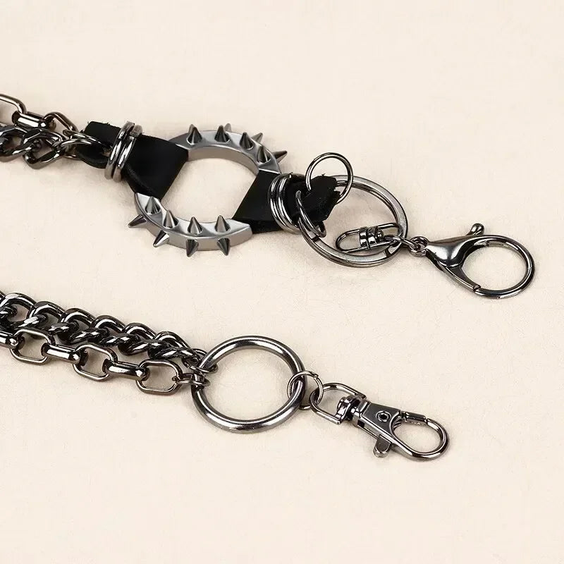 Punk Waist Chains, Spiked Hip Hop Trouser Chains, Retro Metal Belts for Pants,