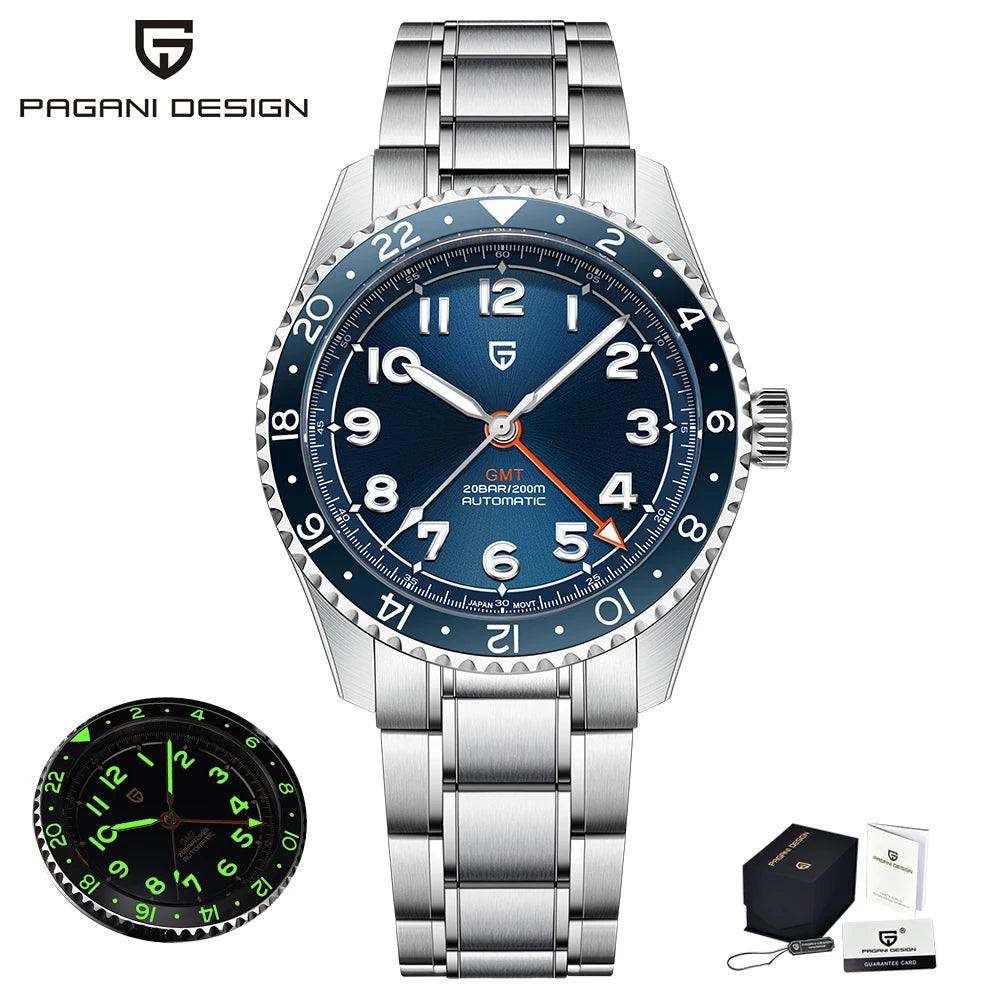 （Local delivery）PAGANI DESIGN 2025 New NH34 GMT Men's Automatic Mechanical Watch Stainless Steel Sapphire 20Bar C3 reloj hombre
