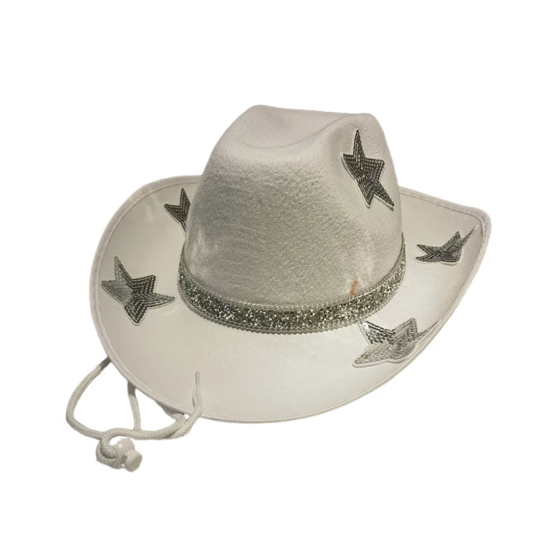 Women Glitter Cowboy Hat with Sequin Stars