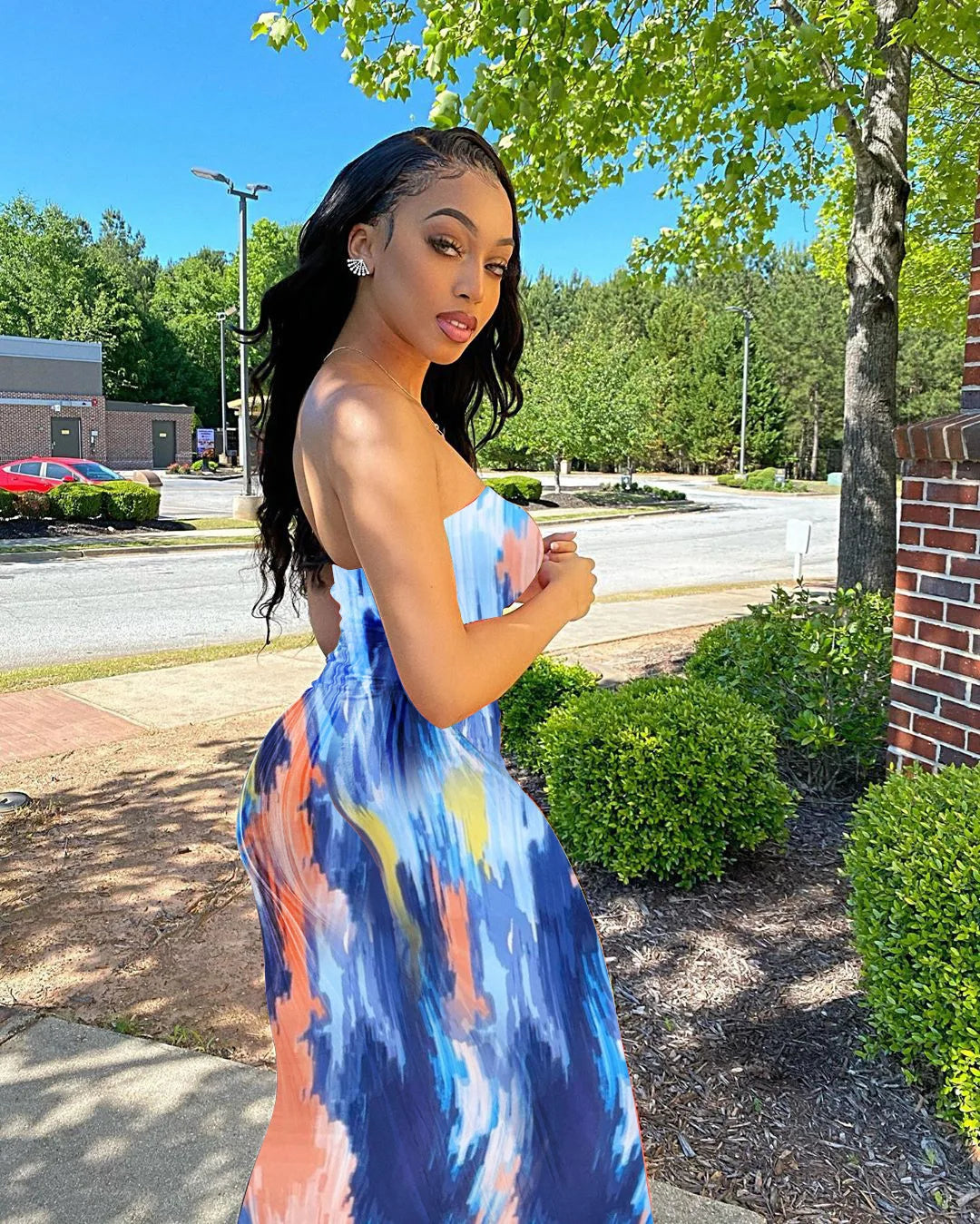 Summer Women's Colorful Tie Dye Print Off Shoulder Wrapped