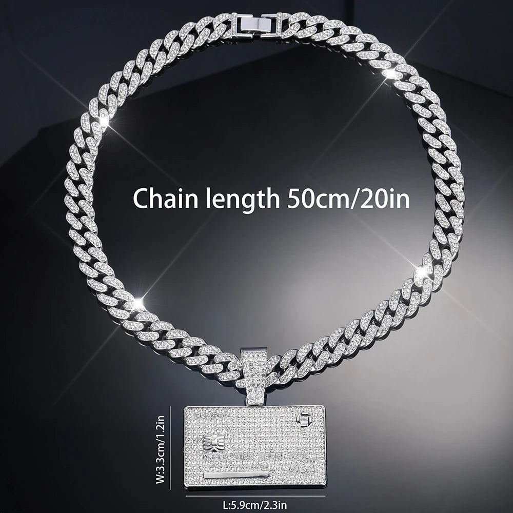 Man's Credit VISA Card Pendant With Zircon Miami Cuban Chain