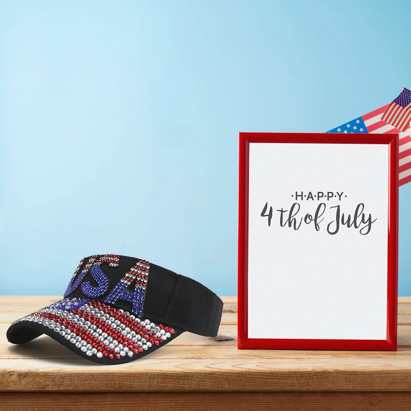 Stylish Women s Rhinestone Embellished Patriotic Sun Visor