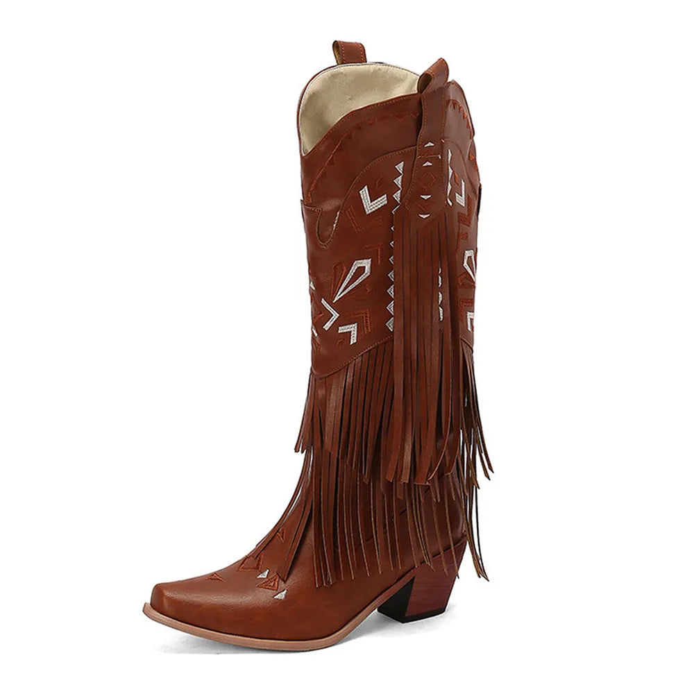 Cowgirl Mid-Calf Women Western Boots  Heel Cowboy Shoes