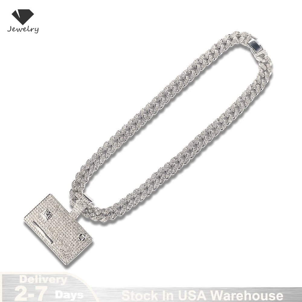 Man's Credit VISA Card Pendant With Zircon Miami Cuban Chain