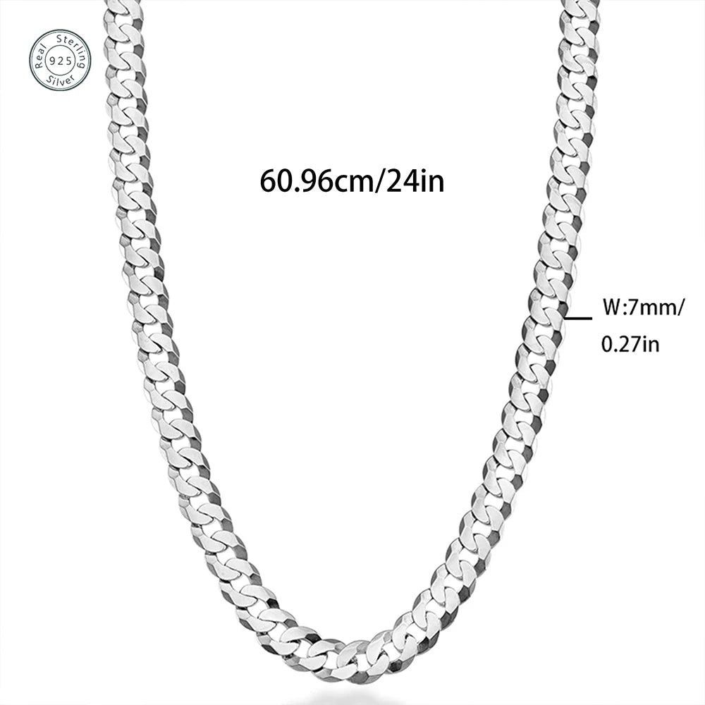 7mm Men's Cuban Link Chain 925 Sterling Silver Necklace