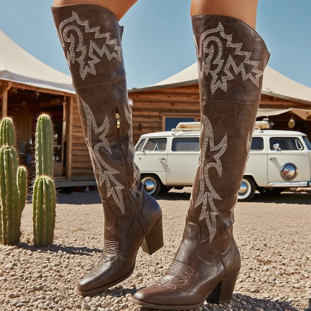 GIGIFOX Over the Knee Boots with Chunky Heel, Side Zipper