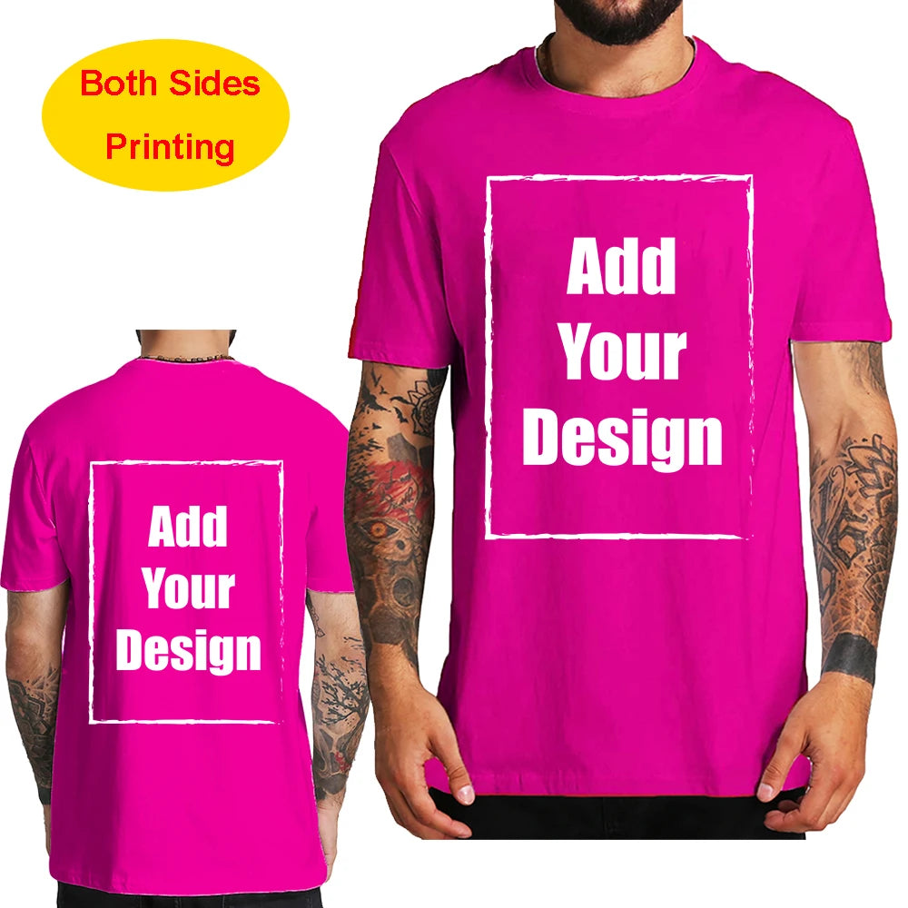 Custom T Shirt for Men Front Back Print Make Your Design Logo Text Gift made USA