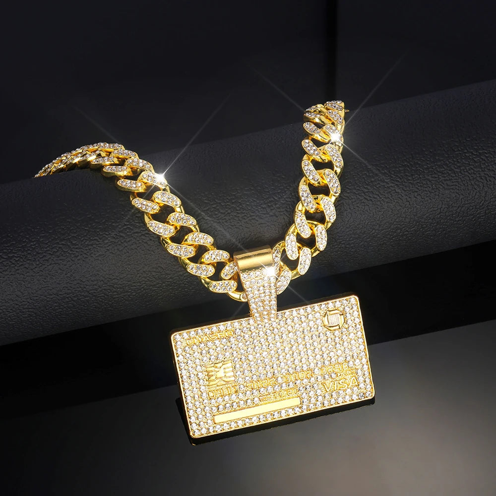 Man's Credit VISA Card Pendant With Zircon Miami Cuban Chain