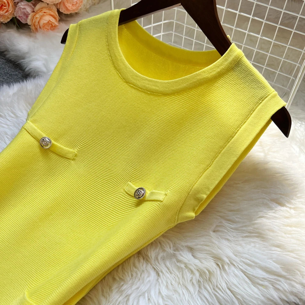 Summer Pleated Short Dress Women O-neck Slim Waist