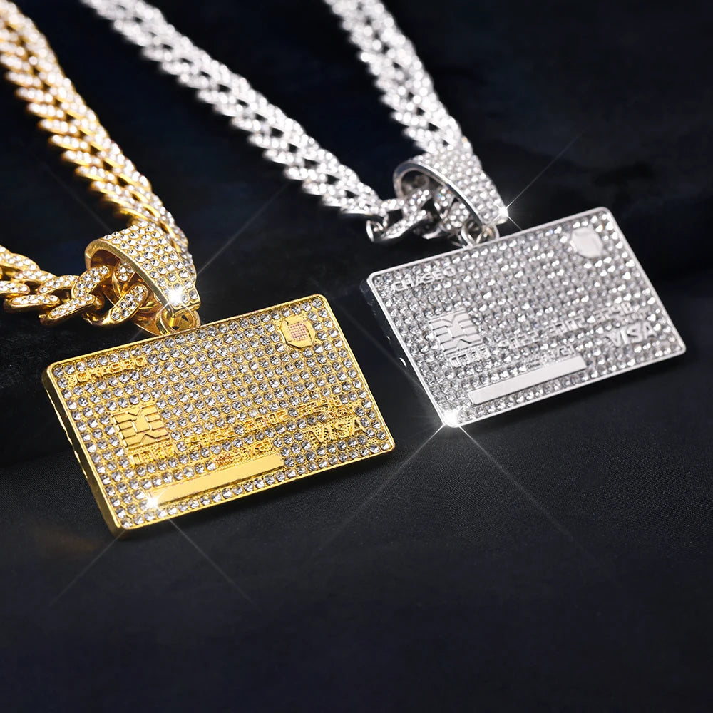 Man's Credit VISA Card Pendant With Zircon Miami Cuban Chain