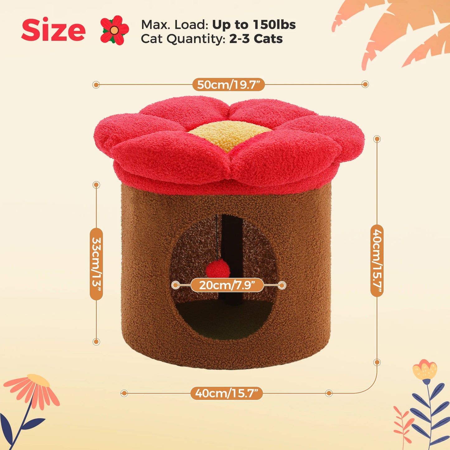 Cat Beds for Indoor Cats, Large Cat House with Removable Flower Cat Bed