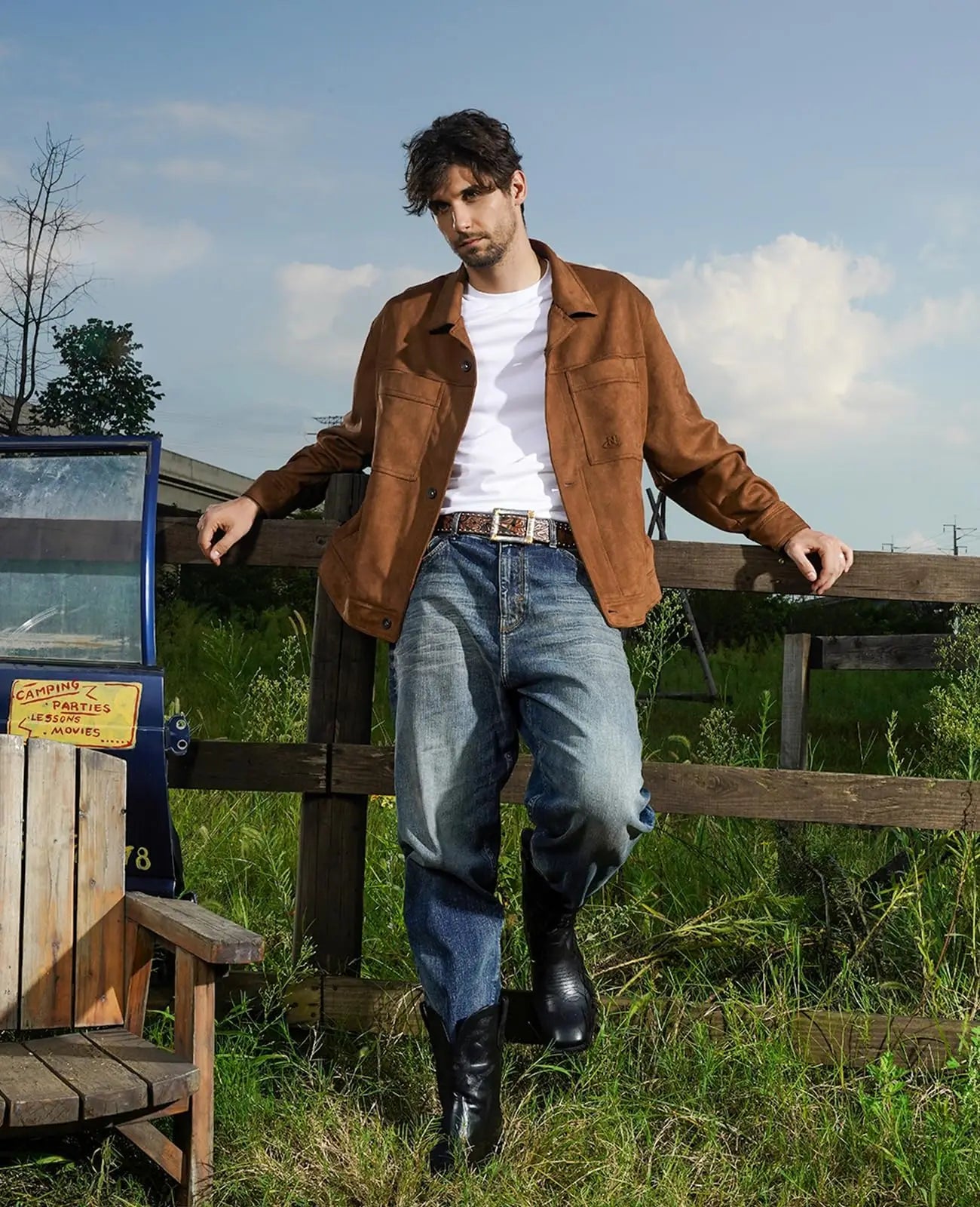 Men's Authentic Western Boots: Black Square Toe with Old West Embroidery