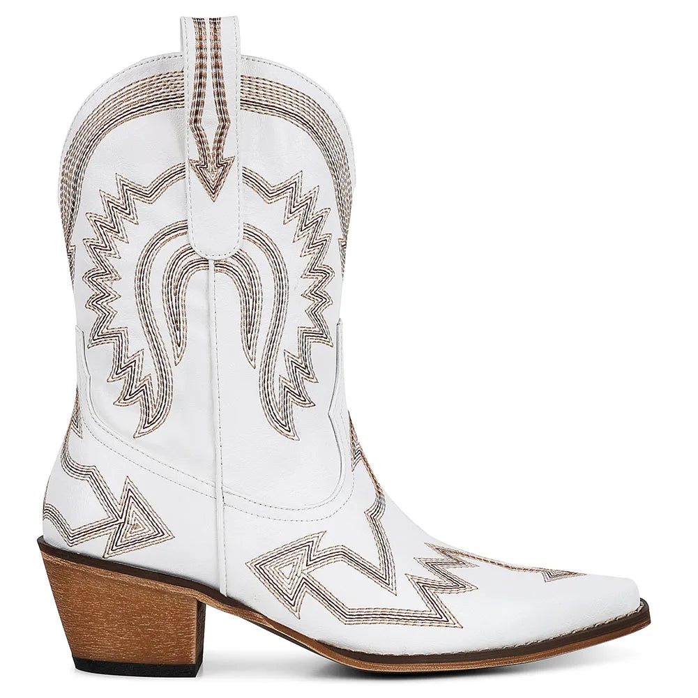Women's Metallic Cowboy Boots Embroider Pointed