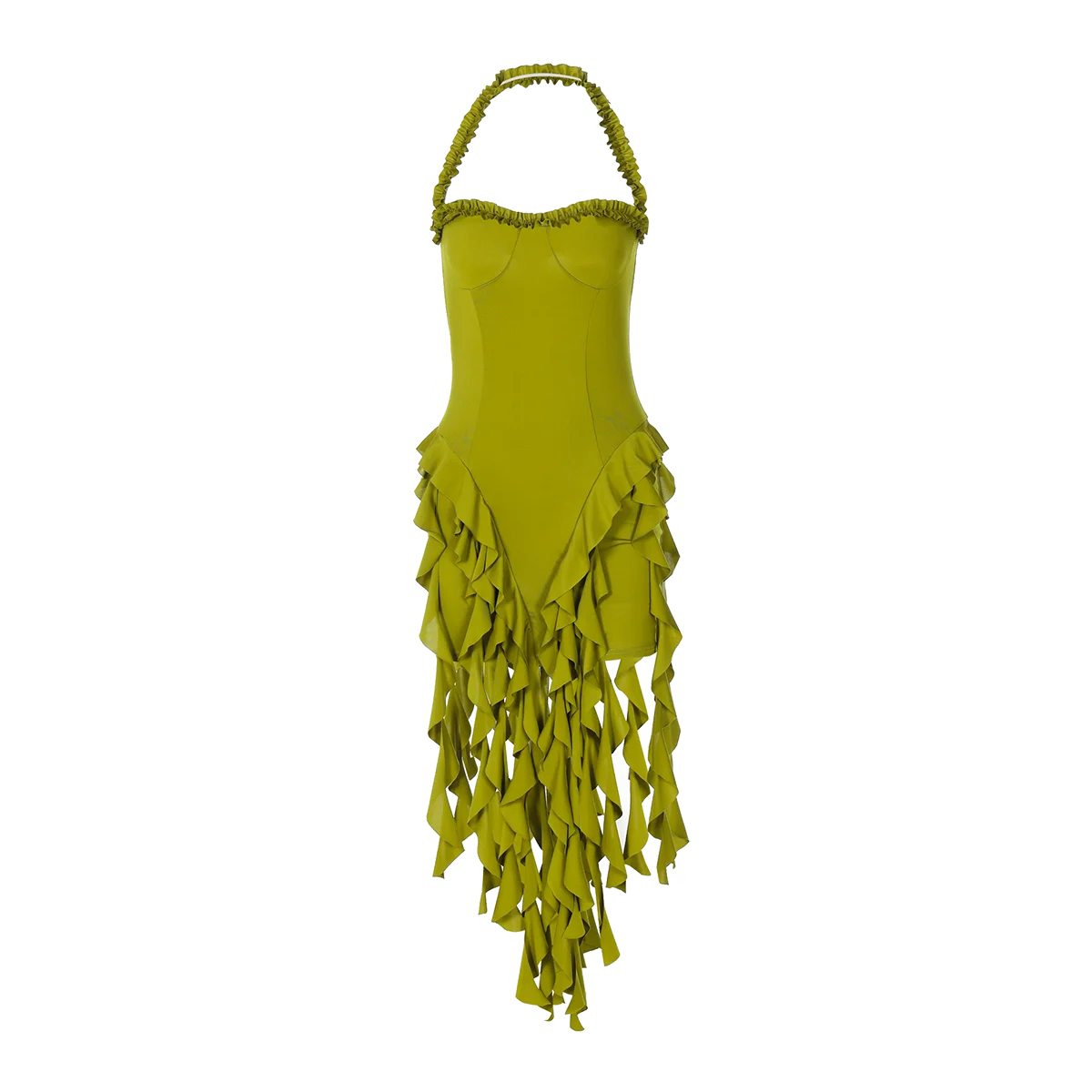 Hugcitar Elegant Halter Solid Ruffles Backless Taseel Sexy Slim