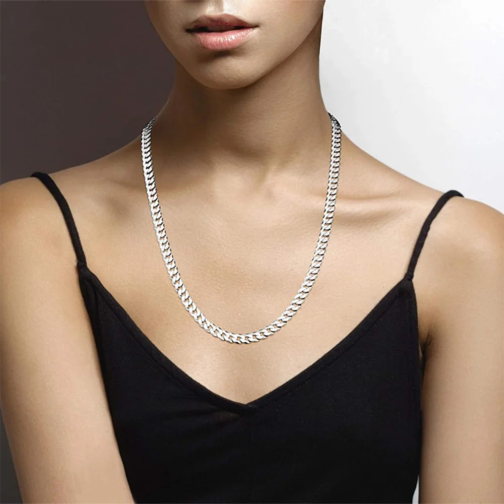 7mm Men's Cuban Link Chain 925 Sterling Silver Necklace