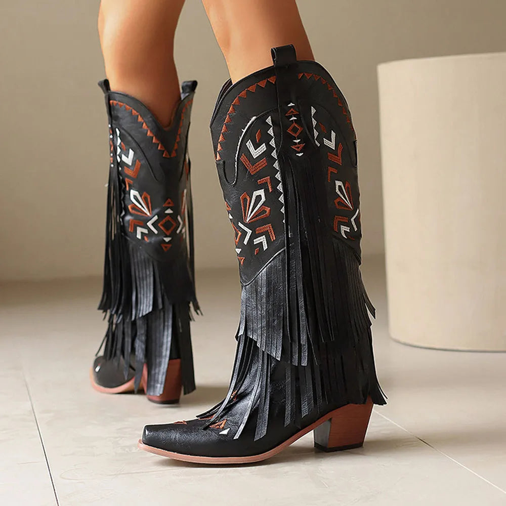 Cowgirl Mid-Calf Women Western Boots  Heel Cowboy Shoes