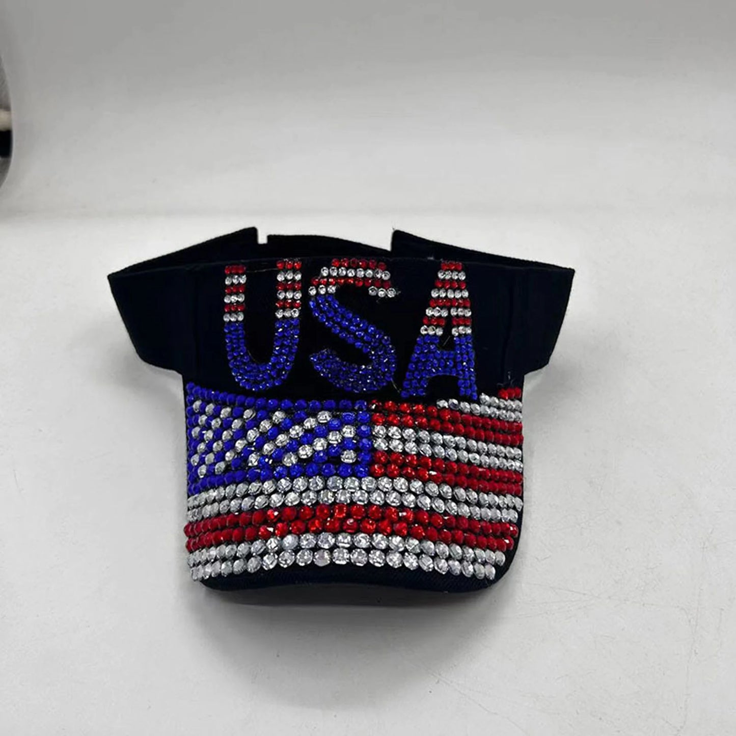Stylish Women s Rhinestone Embellished Patriotic Sun Visor
