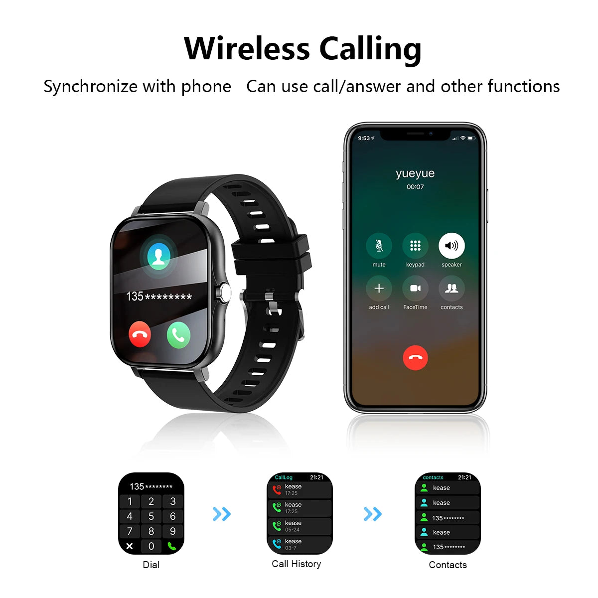 Smart watch wireless calling/dial Sport mode iPhone/Andriod