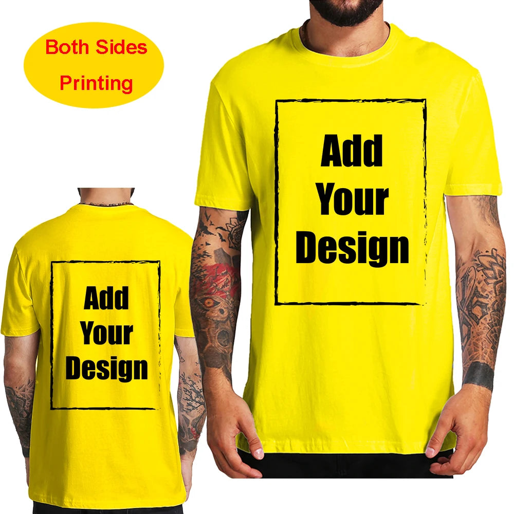 Custom T Shirt for Men Front Back Print Make Your Design Logo Text Gift made USA