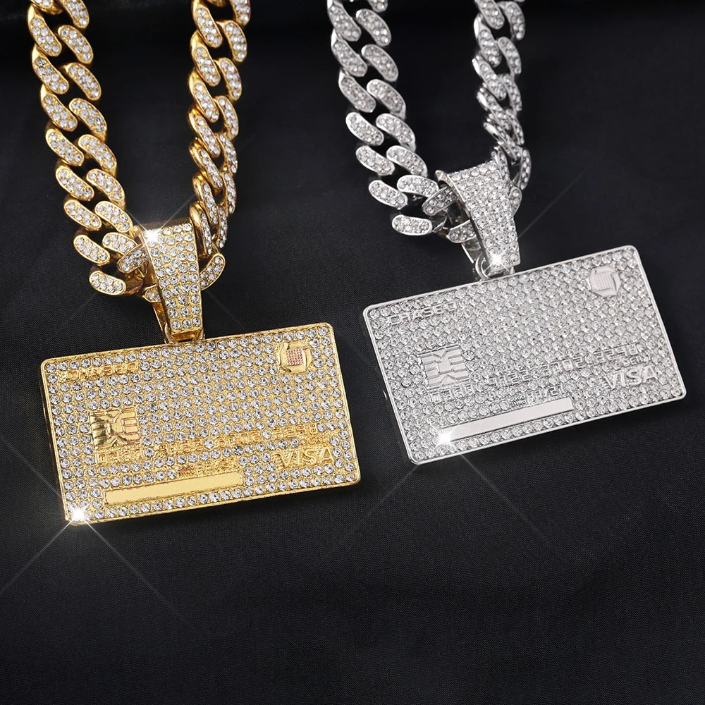 Man's Credit VISA Card Pendant With Zircon Miami Cuban Chain