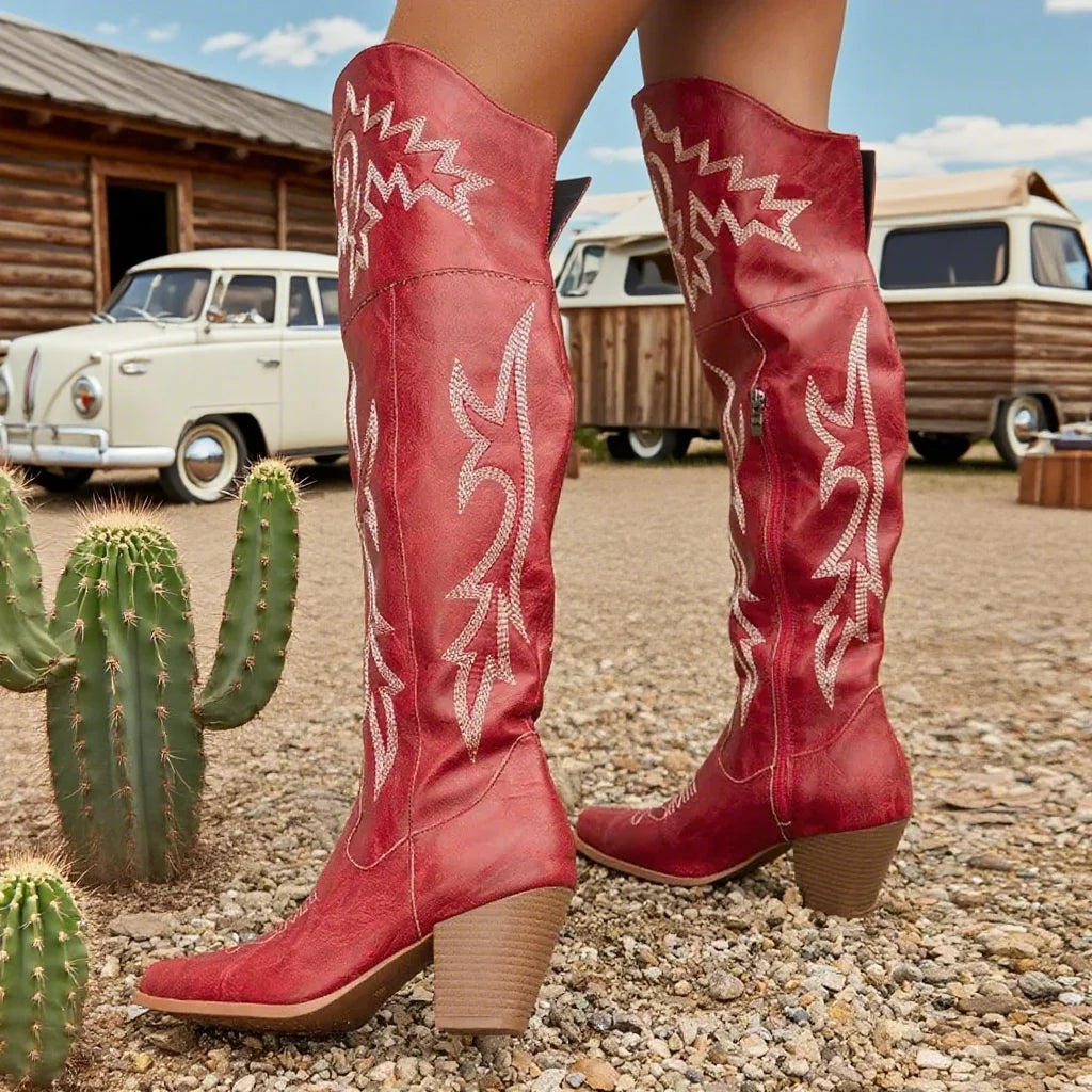 GIGIFOX Over the Knee Boots with Chunky Heel, Side Zipper