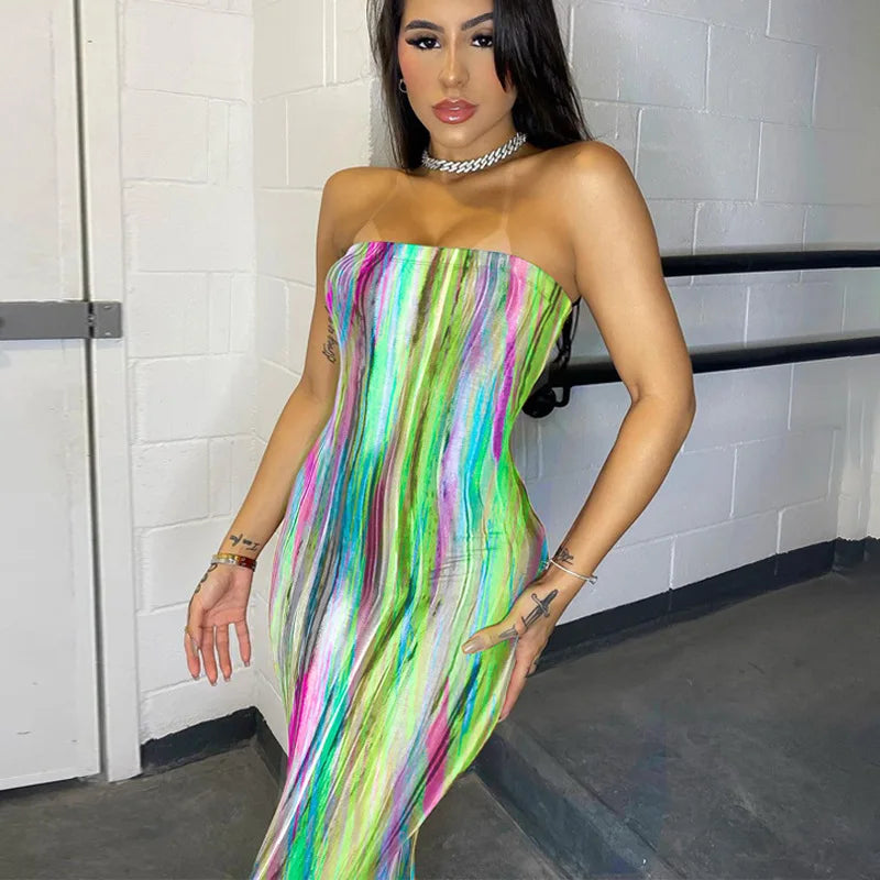 Summer Women's Colorful Tie Dye Print Off Shoulder Wrapped