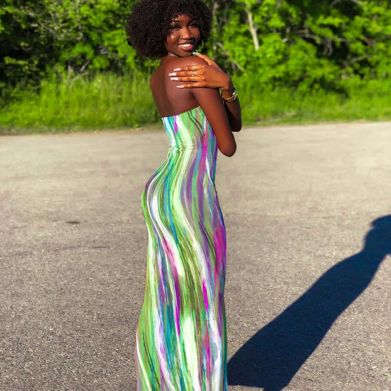 Summer Women's Colorful Tie Dye Print Off Shoulder Wrapped