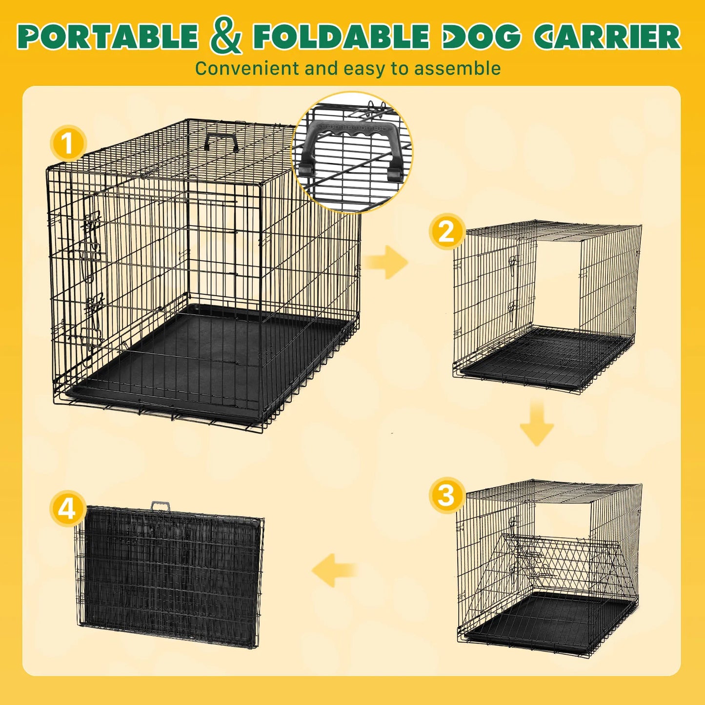 Double Door Folding Metal Wire Dog Cage