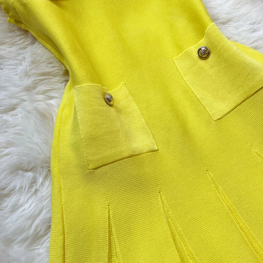 Summer Pleated Short Dress Women O-neck Slim Waist