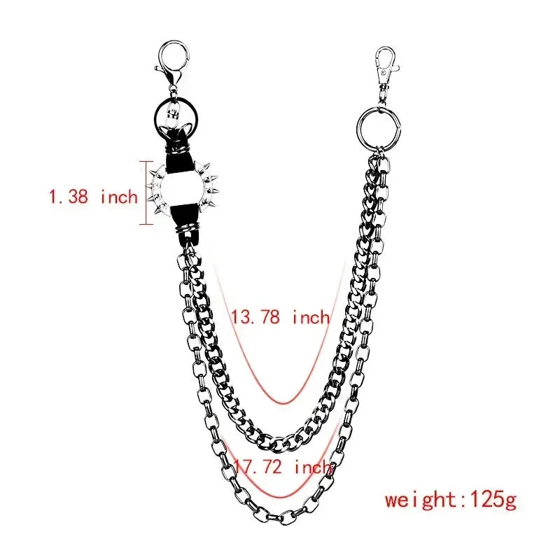 Punk Waist Chains, Spiked Hip Hop Trouser Chains, Retro Metal Belts for Pants,